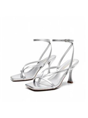 Women's Kitten Heel Lace Up Open Square Toe Ankle Strap Heeled Sandals